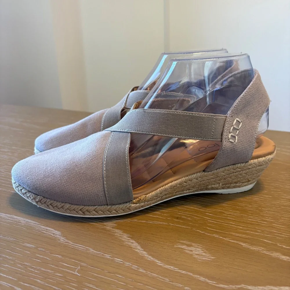 Me Too Nissa Mauve Espadrille Wedge Sandals Womens Size 8.5 Taupe Cross Strap‎